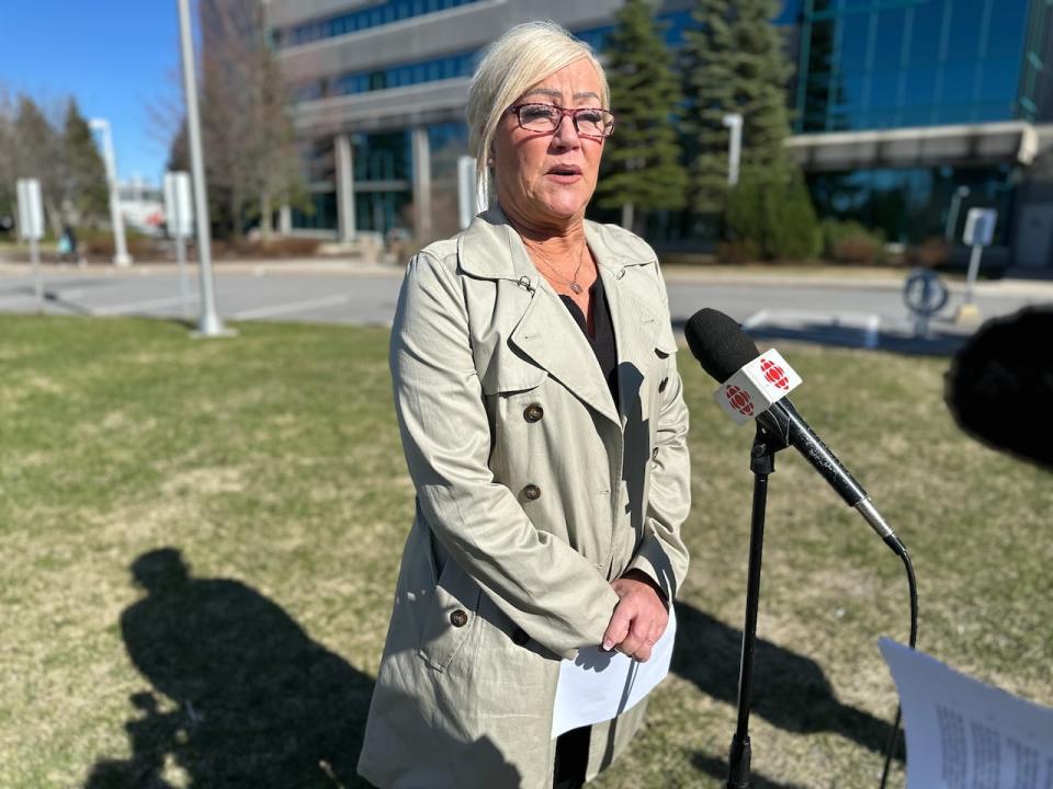 Jennifer Chenier, mother of Nick Chenier, outside Centrepointe courthouse, Ottawa, April 25, 2024