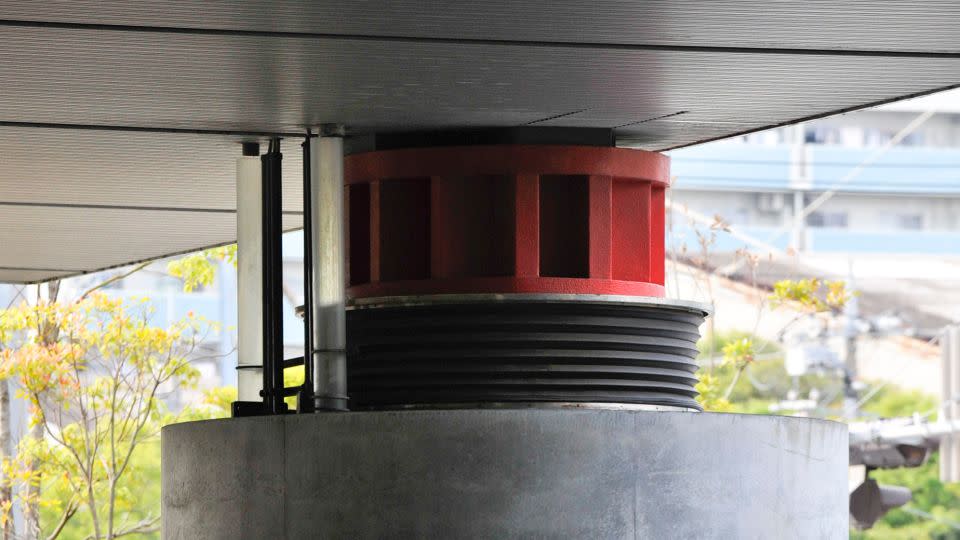 A seismic isolation system on a column-head at the engineering firm Shimizu Corporation's research facility in Tokyo, Japan. - Kimimasa Mayama/Bloomberg/Getty Images