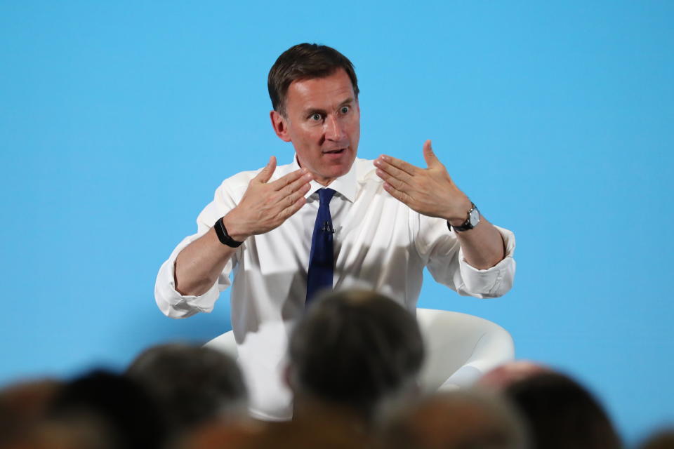 Conservative Party leadership candidate Jeremy Hunt speaks during a Tory leadership hustings in Maidstone, Kent.