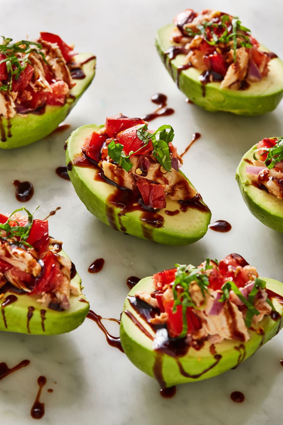 Bruschetta Chicken Stuffed Avocados