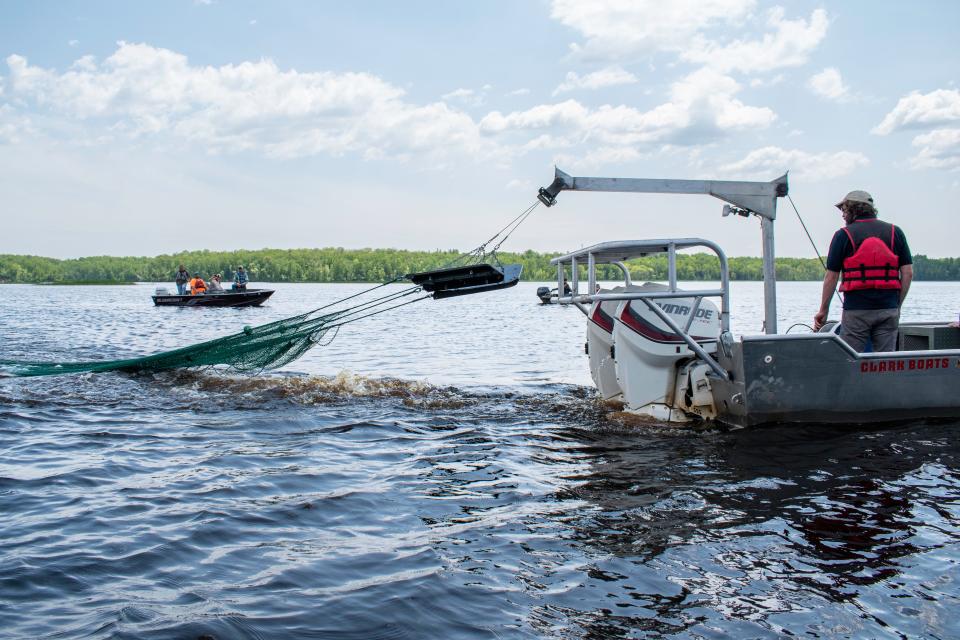 Jeramy Pinkerton, fisheries specialist at the Minnesota Department of Natural Resources, tries to catch lake sturgeon in Spirit Lake on June 12.