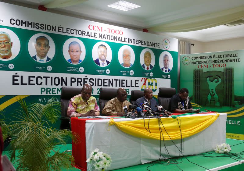 The president of the independent national electoral commission Tchambakou Ayassor, announces the results of the Togolese presidential election in Lome