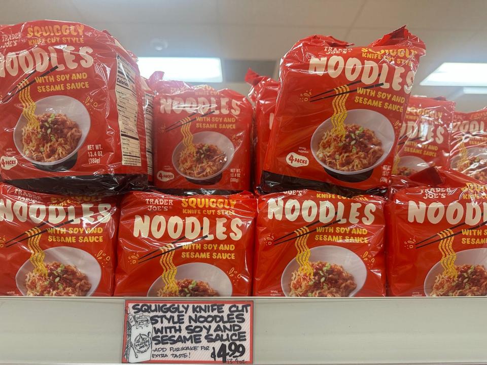 Trader Joe's instant noodles in packages on shelf 