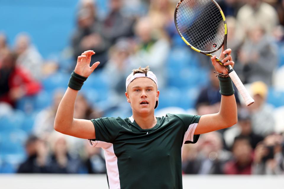 Holger Rune, pictured here after his victory over Alexander Zverev at the Munich Open.