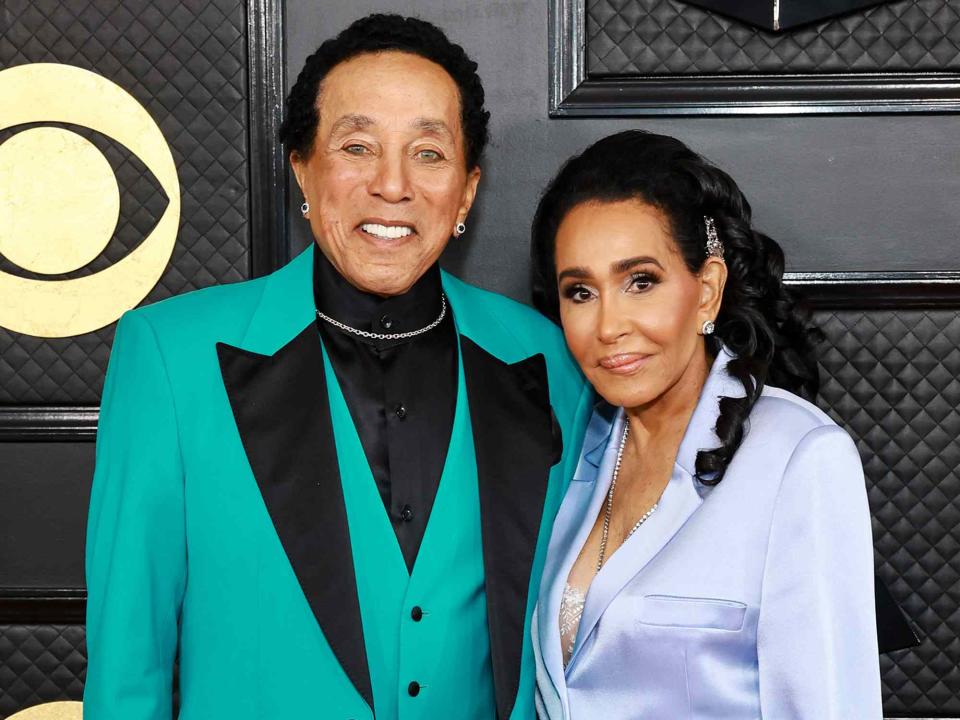 <p>Matt Winkelmeyer/Getty</p> Smokey Robinson and his wife Frances Robinson attend the 65th GRAMMY Awards in February 2023.