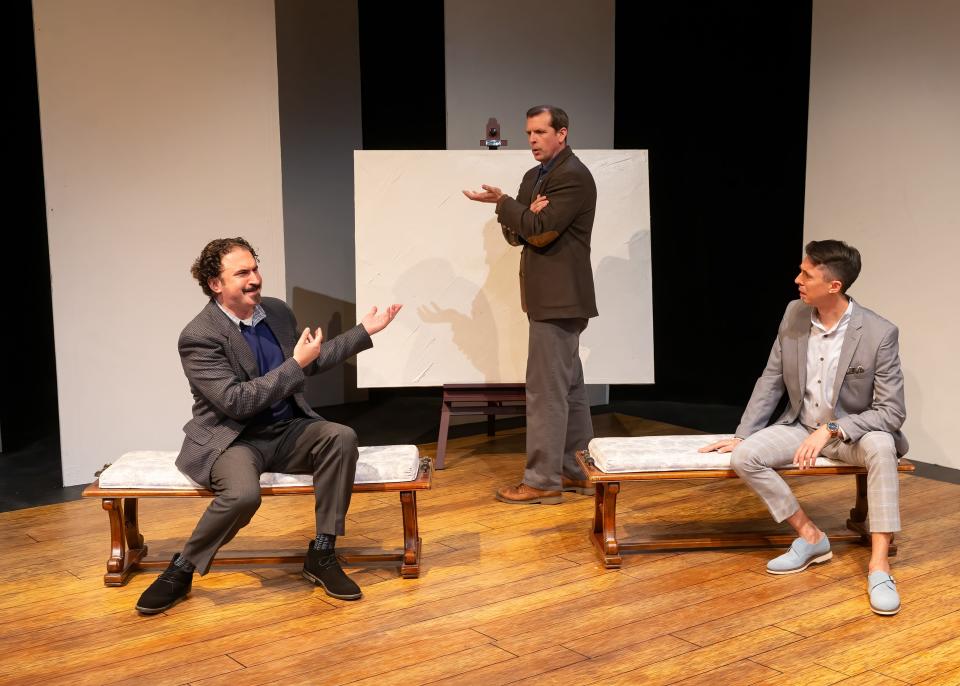 Kareem Badr, Ryan Crowder and Nathan Jerkins play three friends in Yasmina Reza's comic drama, "Art." The purchase of an expensive white painting ignites what appears to be the eviscerating end of their friendship.