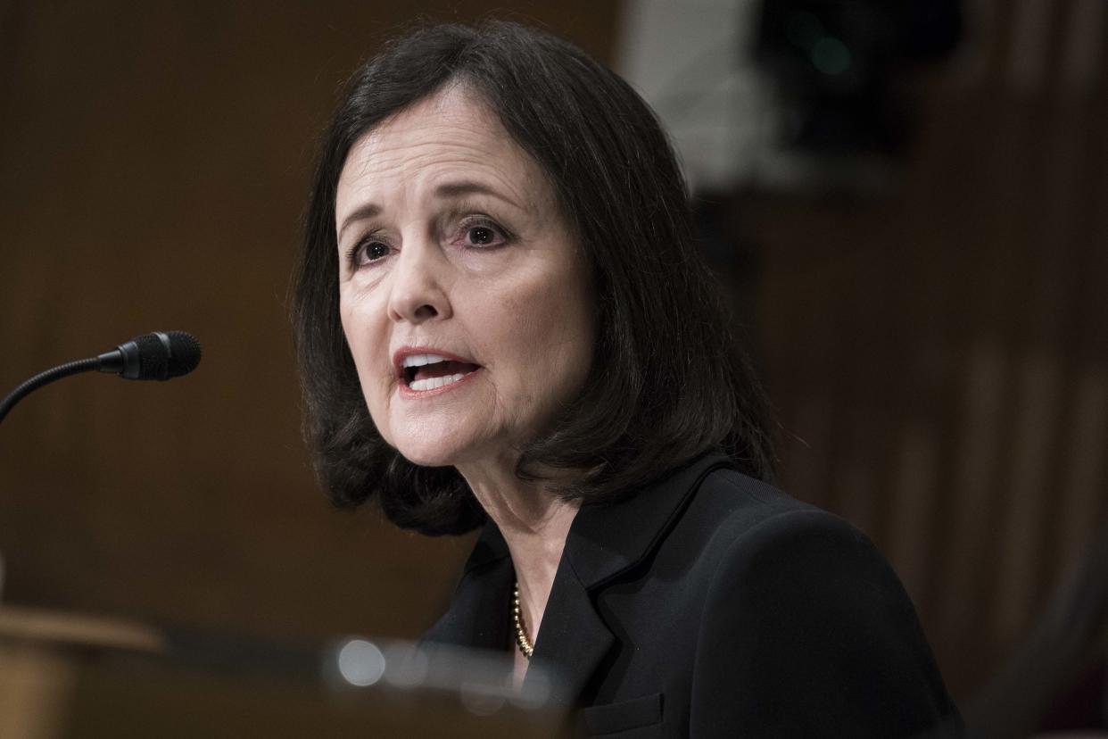 WASHINGTON, DC - FEBRUARY 13: Judy Shelton testifies before the Senate Banking, Housing and Urban Affairs Committee during a hearing on their nomination to be member-designate on the Federal Reserve Board of Governors on February 13, 2020 in Washington, DC. (Photo by Sarah Silbiger/Getty Images)