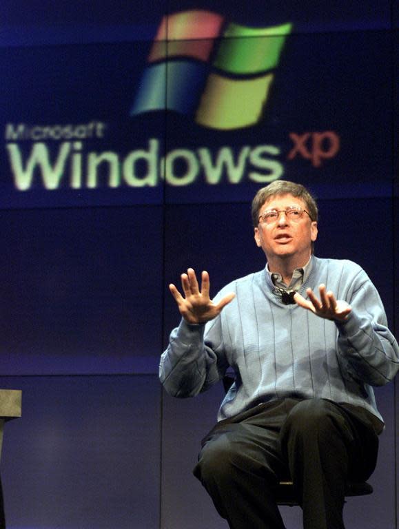 Microsoft chairman and chief software architect Bill Gates addresses the media about Windows XP, on February 13, 2001 in Seattle