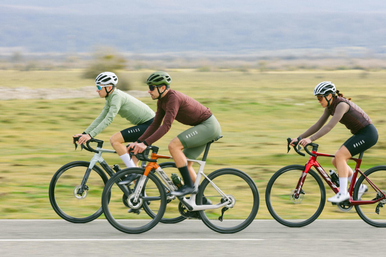 BH RS1 endurance aero road bike being ridden by a group in a field.