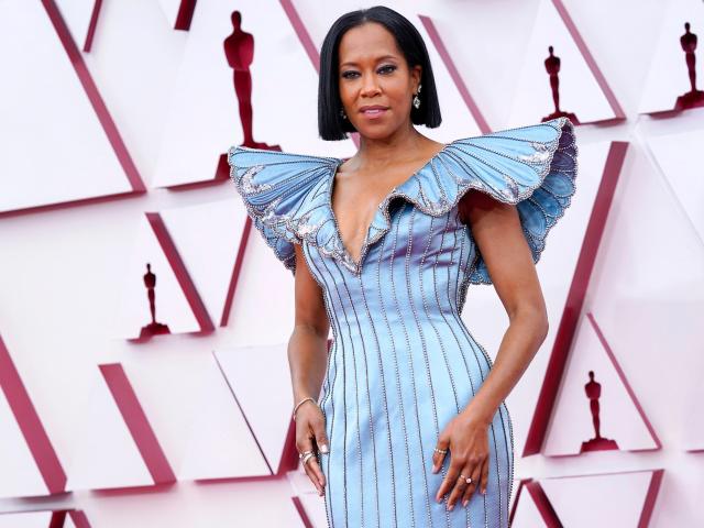 Regina King Wows in a Baby Blue Butterfly Gown at the Oscars 2021 –  Footwear News