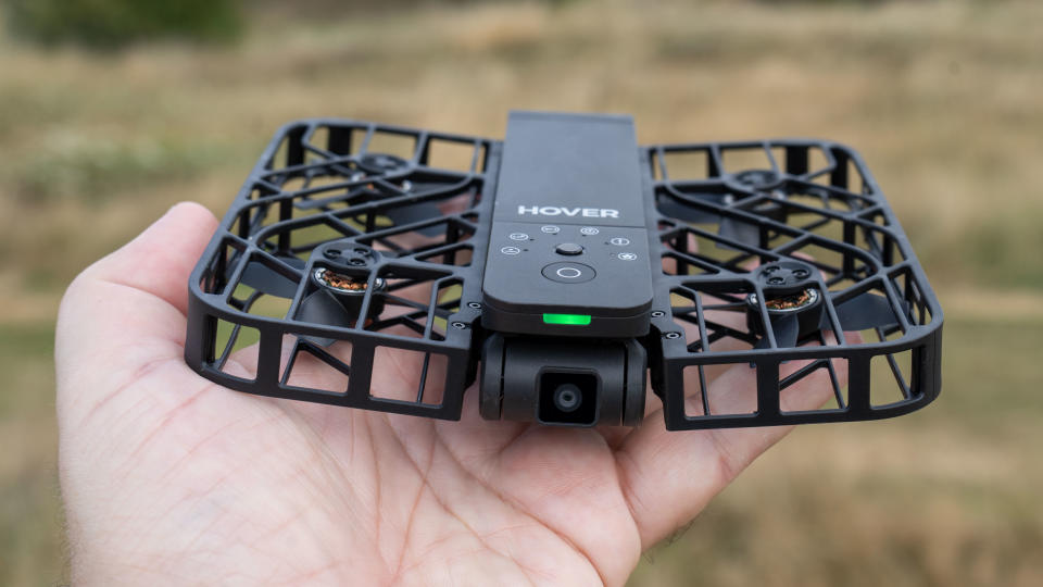HoverAir X1 drone in the palm of the hand.