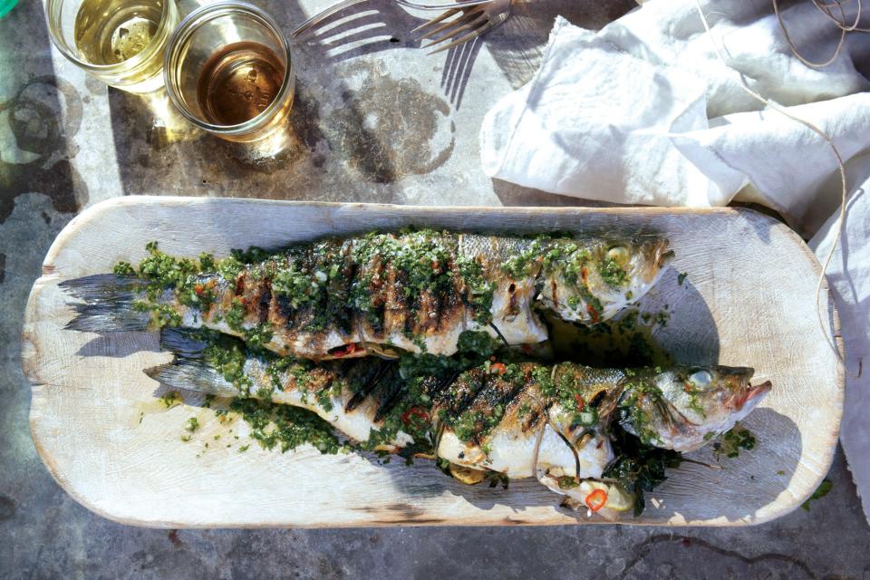 Grilled Branzino With Cilantro-Mint Relish