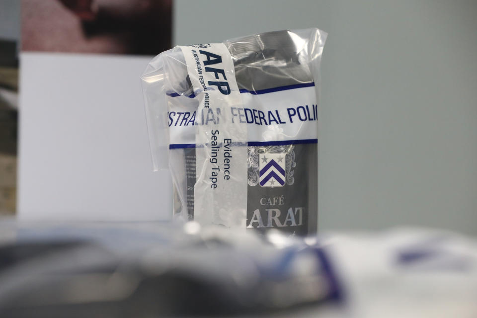 MELBOURNE, AUSTRALIA - NOVEMBER 30:  Cocaine seized by the Victorian Joint Organised Crime Taskforce is seen at the Australian Federal Police Melbourne office on November 30, 2017 in Melbourne, Australia. Police and border protection agencies have seized approximately 300 kilograms of cocaine imported into Melbourne via air cargo in pallets of cocoa powder.  Two Mexican men (aged 33 and 34) are scheduled to appear in Melbourne Magistrates Court today in relation to the importation of the drugs, which have a street value of around $105 million.  (Photo by Robert Cianflone/Getty Images)