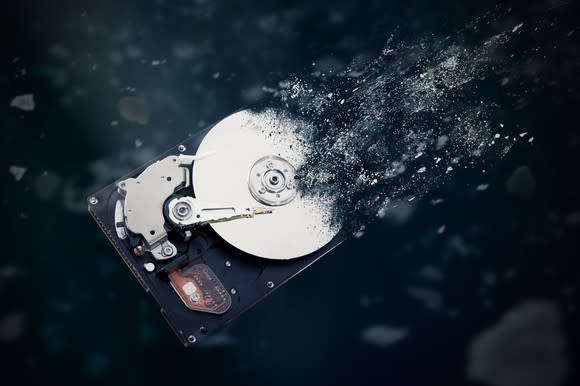 A traditional HDD disintegrating.