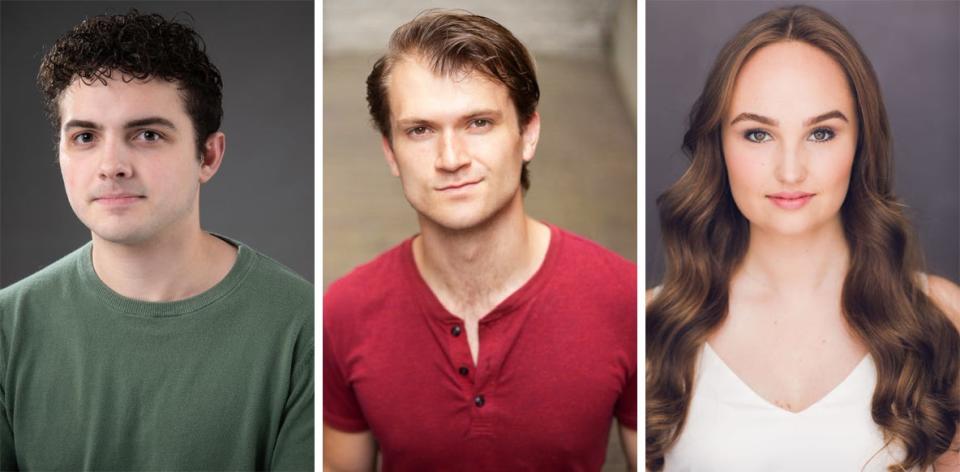 Bradley Oosterink (Brad), Travis Ulrich (Dr. Frank-N-Furter) and Kayla Brandt (Janet) star in The Rocky Horror Show at the Roxy Regional Theatre, October 12 - October 28