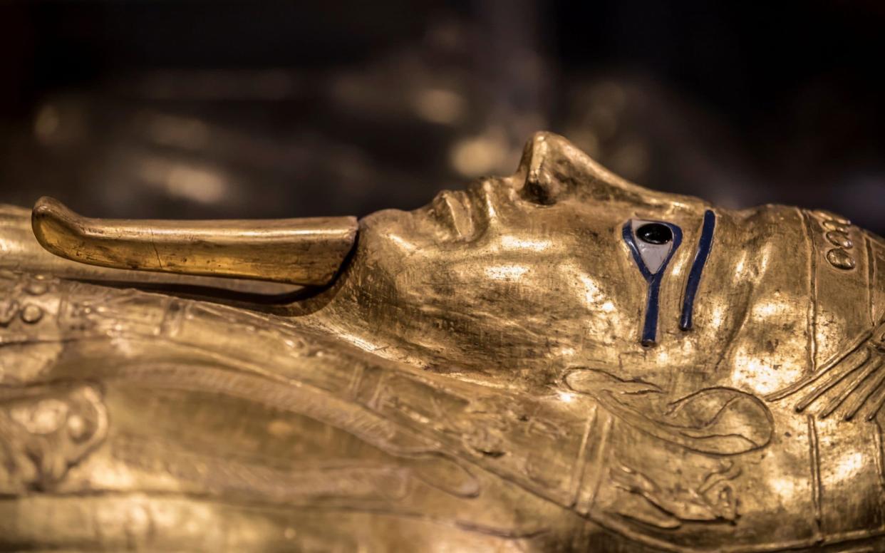 The Golden Coffin of Nedjemankh, on display at the National Museum of Egyptian Civilization in Cairo, following its repatriation from the US.  -  KHALED DESOUKI/ AFP