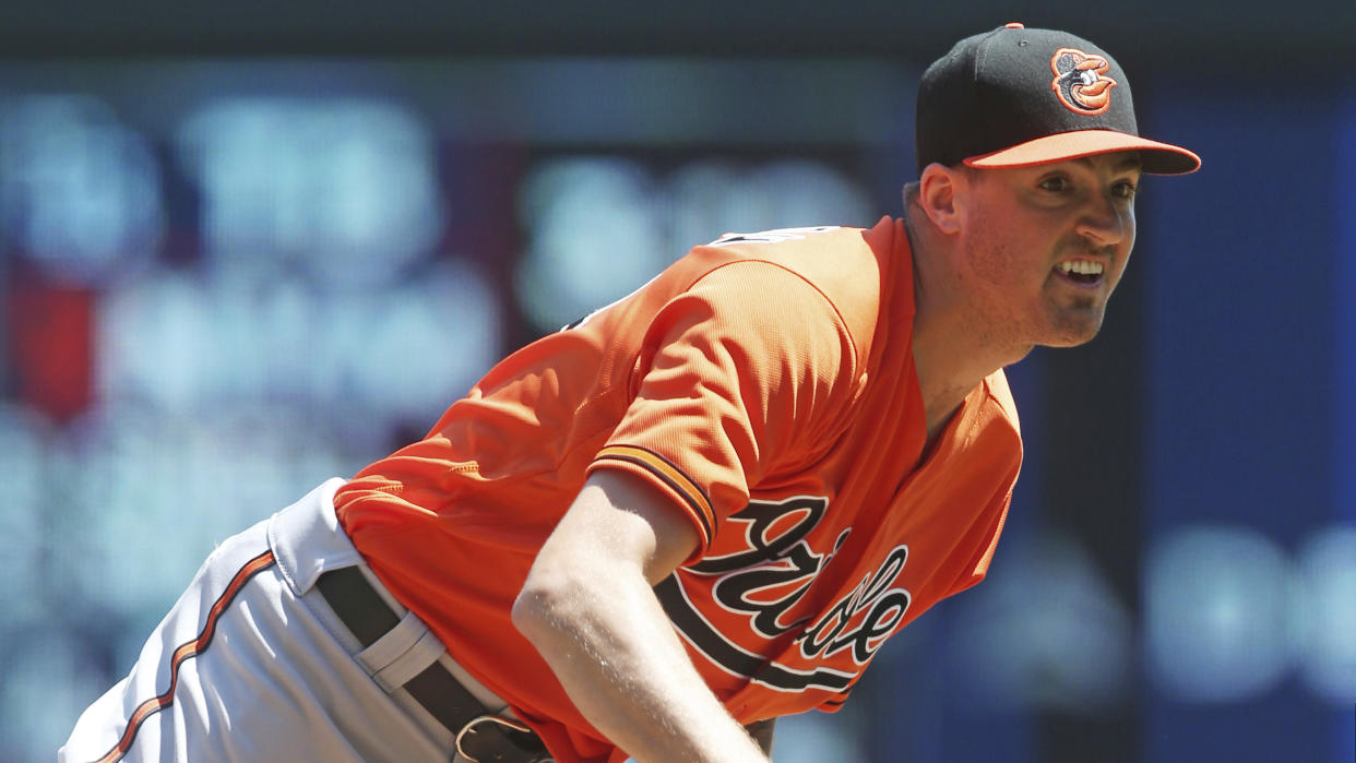 The Orioles have traded starting pitcher Kevin Gausman and reliever Darren O’Day to the Braves. (AP Photo/Jim Mone)