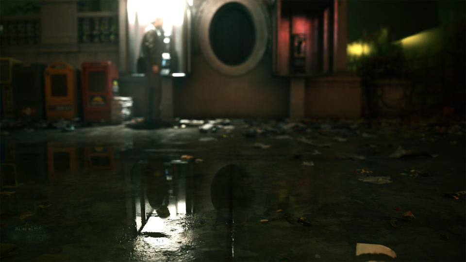 Screenshots from Alan Wake 2 showing various lighting effects.