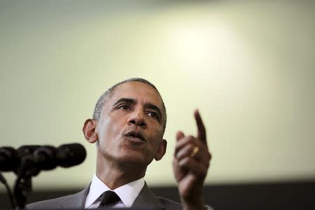 U.S. President Barack Obama delivers a speech at the Andrew P. Sanchez Community Center in Lower Ninth Ward of New Orleans, Louisiana, August 27, 2015. REUTERS/Carlos Barria