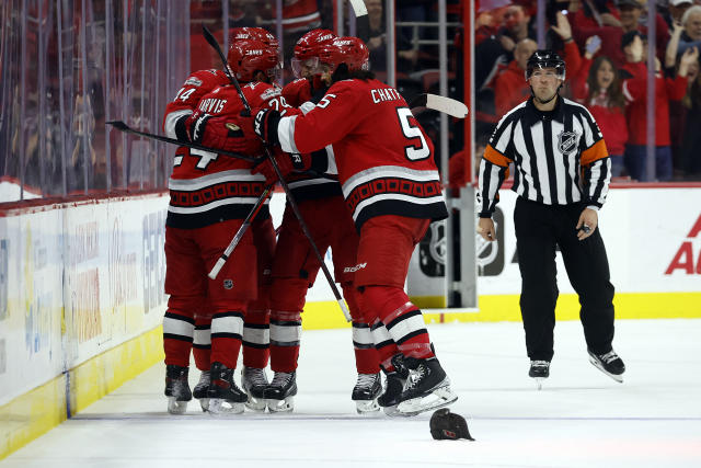 Carolina Hurricanes' Seth Jarvis (24) skates after the puck