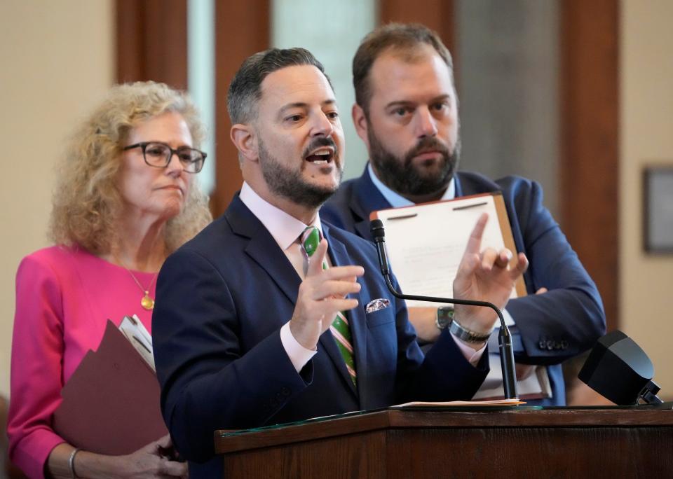 Rep. Rafael Anchía, D - Dallas, argues aginst of SB 7, which would ban COVID vaccine mandates, at the Capitol on Wednesday October 25, 2023.