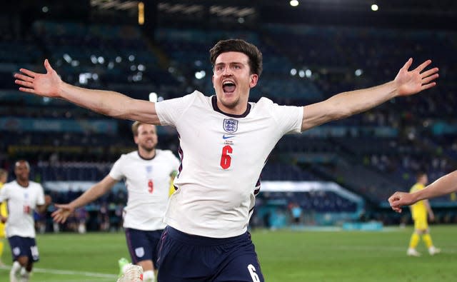 Harry Maguire celebrates his goal