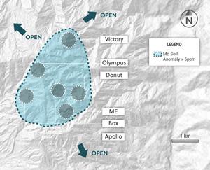 Plan View of the 3.5 km x 3 km Porphyry Cluster Outlined at the Guayabales Project