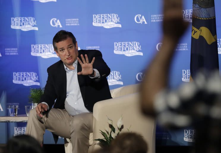 Sen. Ted Cruz, R-Texas, discusses health care during a town hall meeting on July 6, 2017, in Austin, Texas