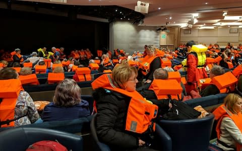 Passengers on board the Viking Sky, waiting to be evacuated, off the coast of Norway on Saturday - Credit: &amp;nbsp;Michal Stewart