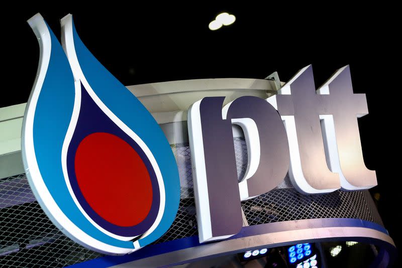 FILE PHOTO: The logo of PTT is pictured at the 38th Bangkok International Motor Show in Bangkok