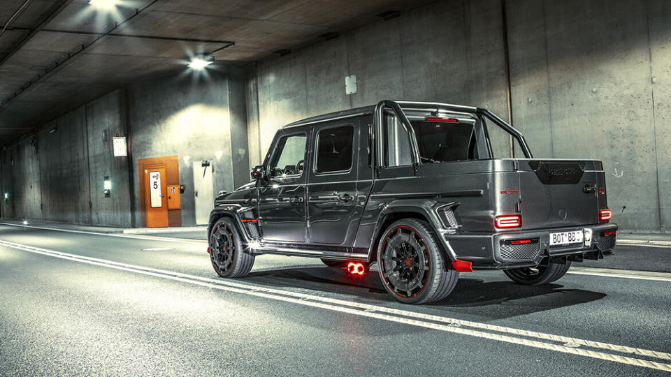 A rear 3/4 view of the Brabus P 900 Rocket Edition