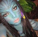 She appears as one of the Na’vi from the fantasy blockbuster film “Avatar.”