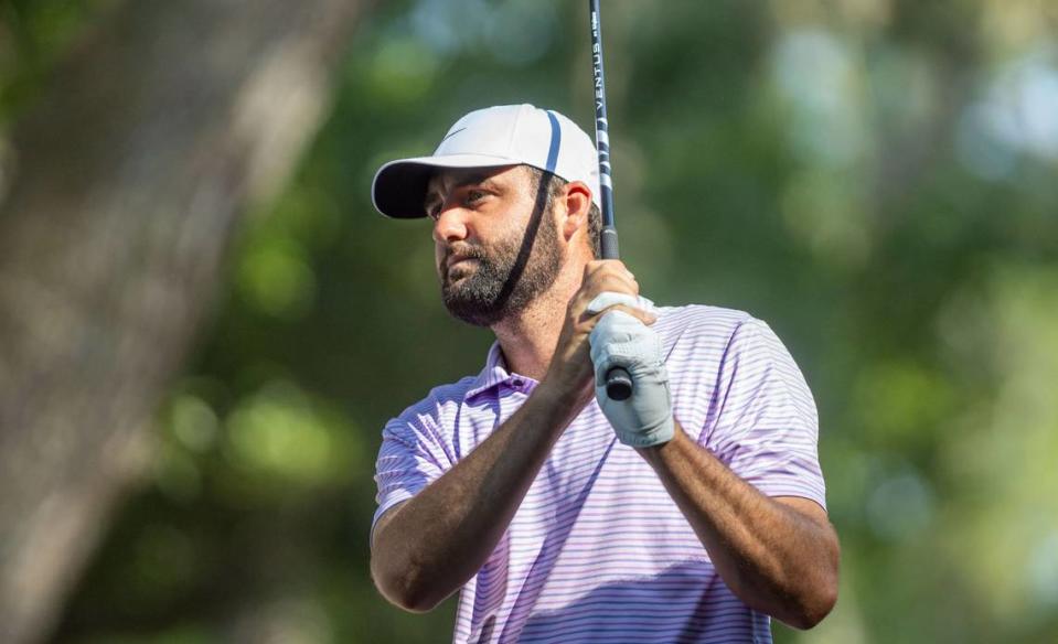 Scottie Scheffler stares down the fairway before teeing off on no. 16 during the second round of the RBC Heritage Presented by Boeing at Harbour Town Golf Links on Friday, April 19, 2024 in Sea Pines on Hilton Head Island. Eston Parker III/for The Island Packet