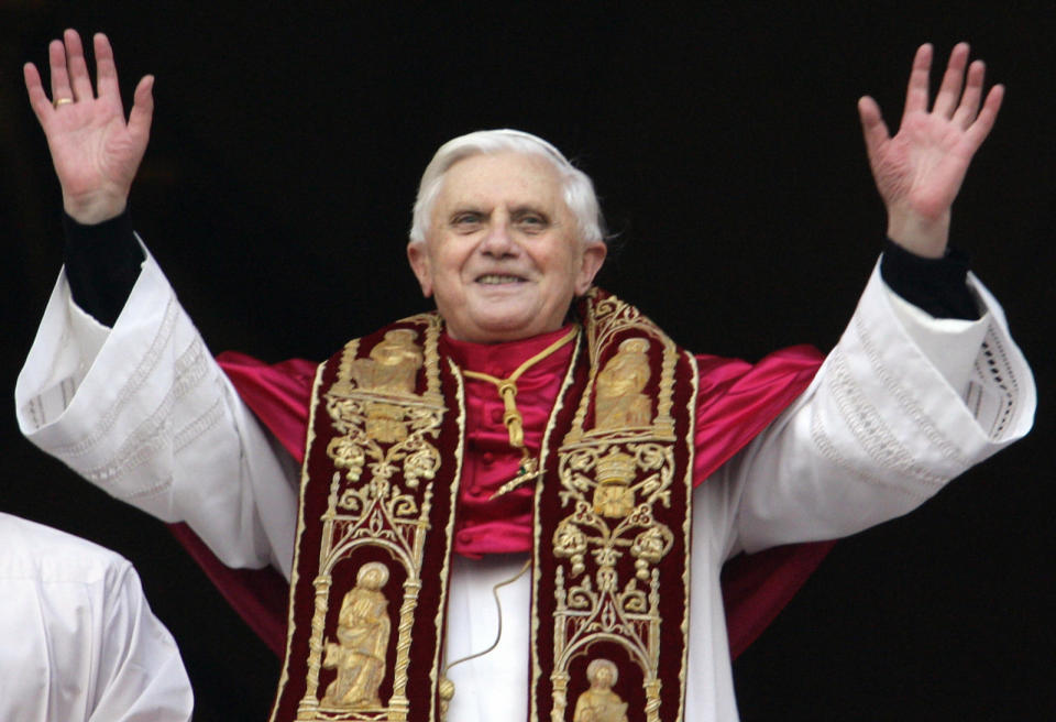 Benedict appearing at the window of St. Peter's Basilica after being elected the 265th pope in 2005