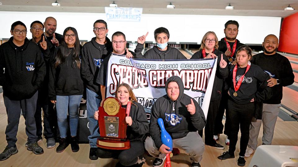 For the third straight year, Pueblo has been crowned unified bowling state champions with Pueblo Central winning it all this year. Steve Decker, Avery Taylor,
Theo Romero, Jordan Aguilar, Desire Lopez, Trinity Baker, Terra Salazar, Isaiah Bibby,
 Chidozie Onwuka, Jacob Ruybal, Xavier Salazar, made up the team for the Wildcats. Nov. 18, 2022.