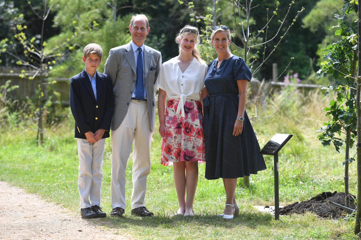 The Earl and Countess of Wessex, with their children, Lady Louise and James, Viscount Severn during a visit to Bear Wood at Wild Place Project in Bristol.