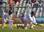 Cricket - India v England - Fourth Test cricket match - Wankhede Stadium, Mumbai, India - 8/12/16. England's Keaton Jennings plays a shot. REUTERS/Danish Siddiqui