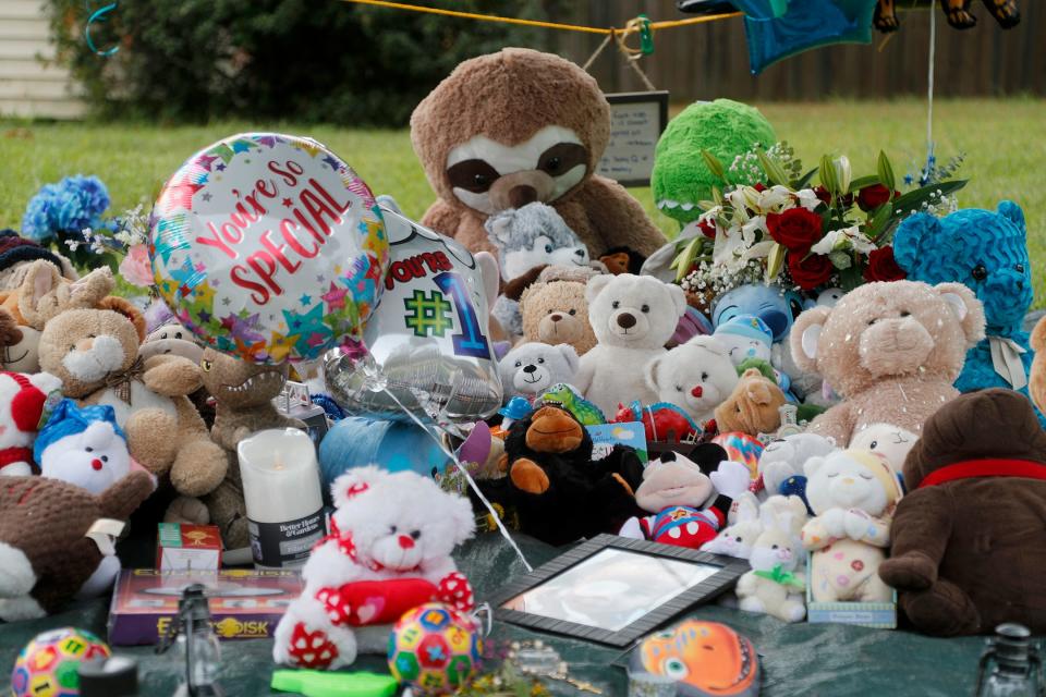 A memorial for Quinton Simon in front of the family's Buckhalter Road home.