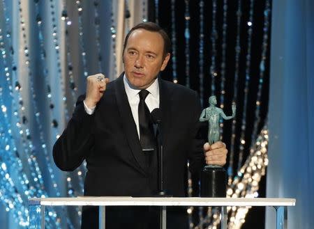 Kevin Spacey accepts the award for Outstanding Performance by a Male Actor in a Drama Series for his role in "House of Cards" at the 22nd Screen Actors Guild Awards in Los Angeles, California January 30, 2016. REUTERS/Lucy Nicholson