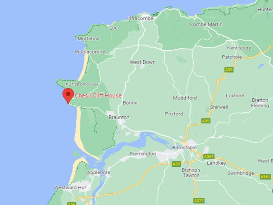 The house is at Saunton on the coast (Google Maps)