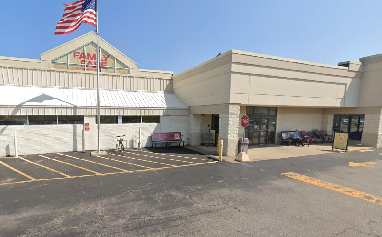 A Google street view image of the Family Fare supermarket in Midland, Michigan. Midland police said they found a woman in April who had been living in the sign for the past year.