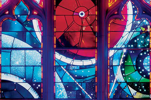 The 'Space Window' at Washington National Cathedral features a moon rock returned to Earth by Neil Armstrong and his Apollo 11 crew. The cathedral hosted a memorial service for Armstrong on Sept. 13, 2012 to mark the passing of the first moonwa