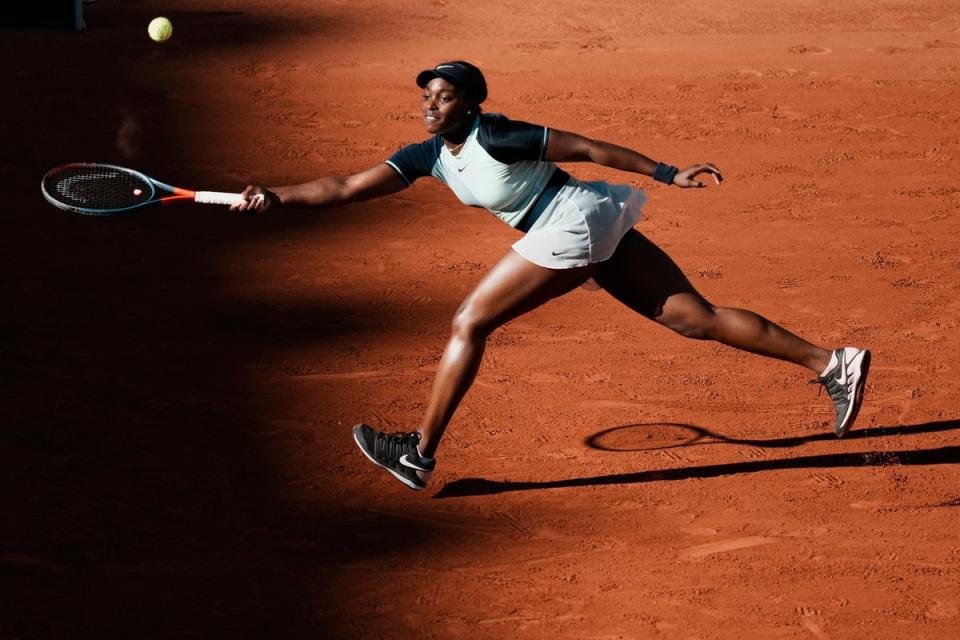 Sloane Stephens on the stretch in her win over Diane Parry (Thibault Camus/AP) (AP)