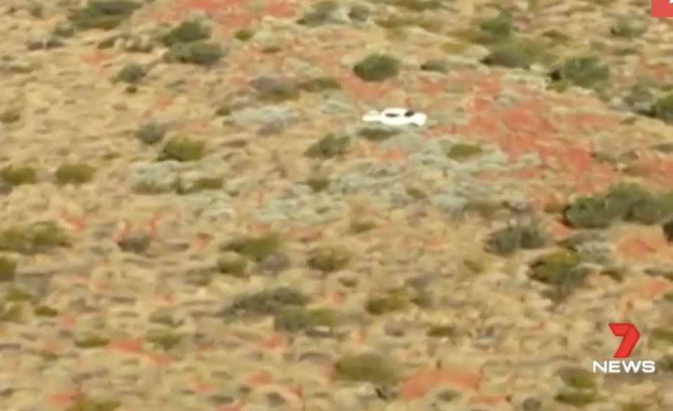 The bogged ute seen from the air. Source: 7 News