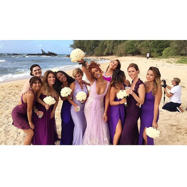 <p>Rihanna looked like she was having the time of her life at her assistant Jennifer Morales’ wedding. The star wore a stunning lilac gown with embroidery features.</p><p><a href="https://www.instagram.com/p/1vCRPPhM_h/" rel="nofollow noopener" target="_blank" data-ylk="slk:See the original post on Instagram;elm:context_link;itc:0;sec:content-canvas" class="link ">See the original post on Instagram</a></p>