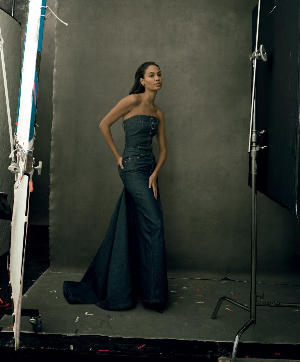 <em>“When the photographer says, ‘OK, we’re shooting the cover now,’ it’s kind of like give it all you’ve got . . . make sure you make eye contact . . . make sure it’s good!” —Joan Smalls.</em> Smalls wears a Linder dress, $1,525; linder.nyc.