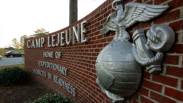 Cars entering the main gate at Camp Lejeune in Jacksonville, N.C.