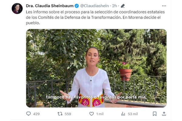 Claudia Sheinbaum asegura que no tiene un candidato favorito rumbo a las elecciones de 2024.