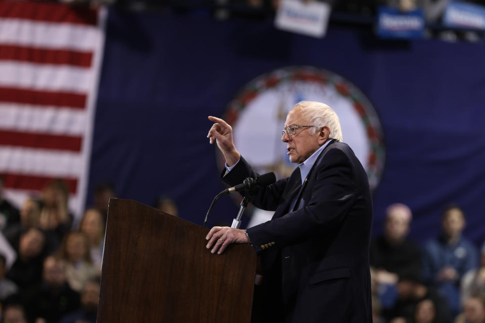 Sen. Bernie Sanders (I-Vt.) speaks at a rally in Virginia Beach, Virginia, on Saturday. After a big loss in South Carolina, Sanders is leveraging his money in future contests. (Photo: Chip Somodevilla/Getty Images)