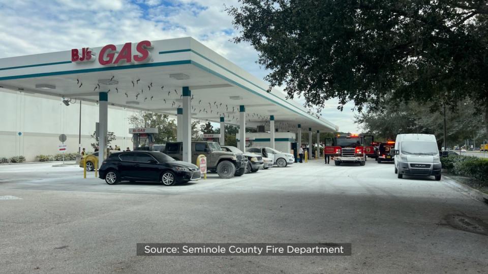 The system dumped 560 gallons of dry chemicals on the fuel pump area.